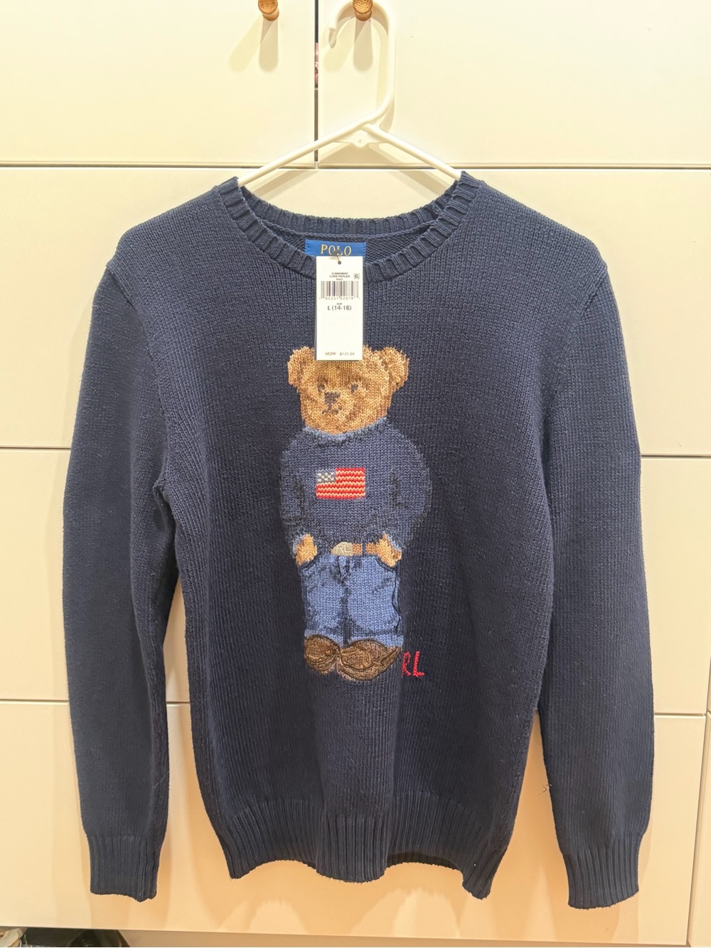 Polo by Ralph Lauren Navy Bear Intarsia Crewneck Sweater with Red RL Detail - Picture 4 of 5